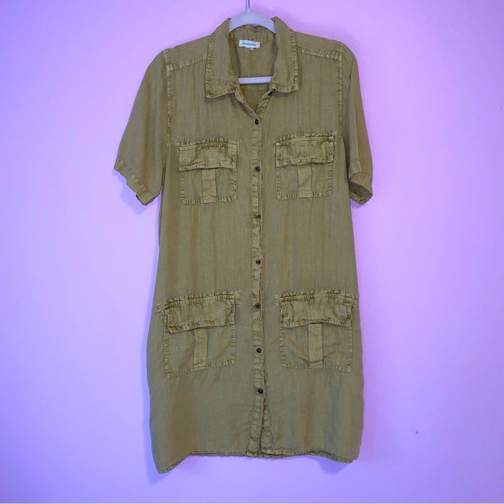 Sundance Harper Dress XL Light Olive 100% Linen Beachy Boho